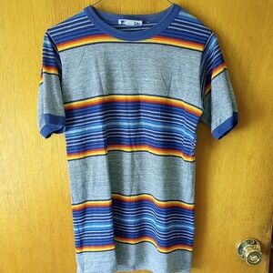 No Sweat Co. Brites Small Gray T Shirt, Colorful Red Orange Yellow Blue Vintage